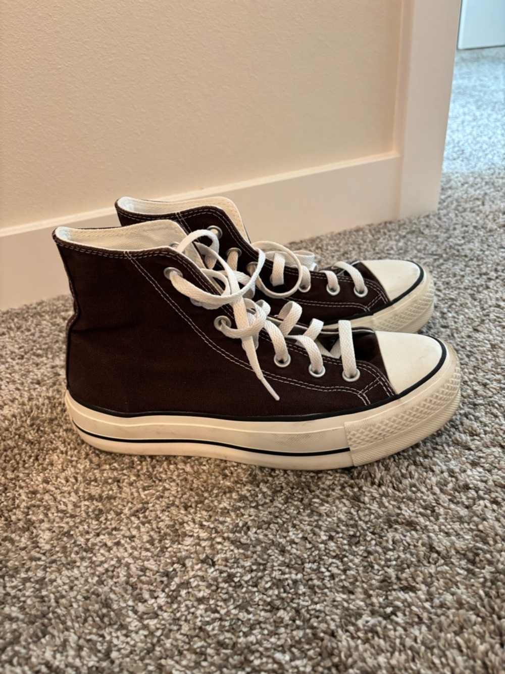 High Top Converse Sneakers in Dark Brown and White